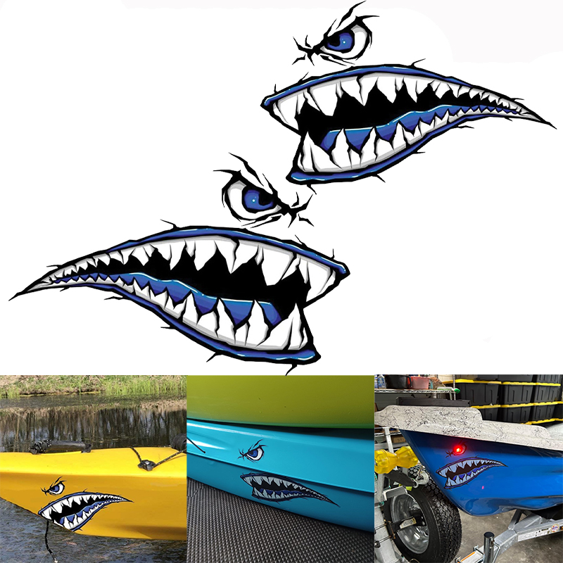 Fishing Kayak Inflatable - 2PCS Shark Teeth Mouth Boat Stickers